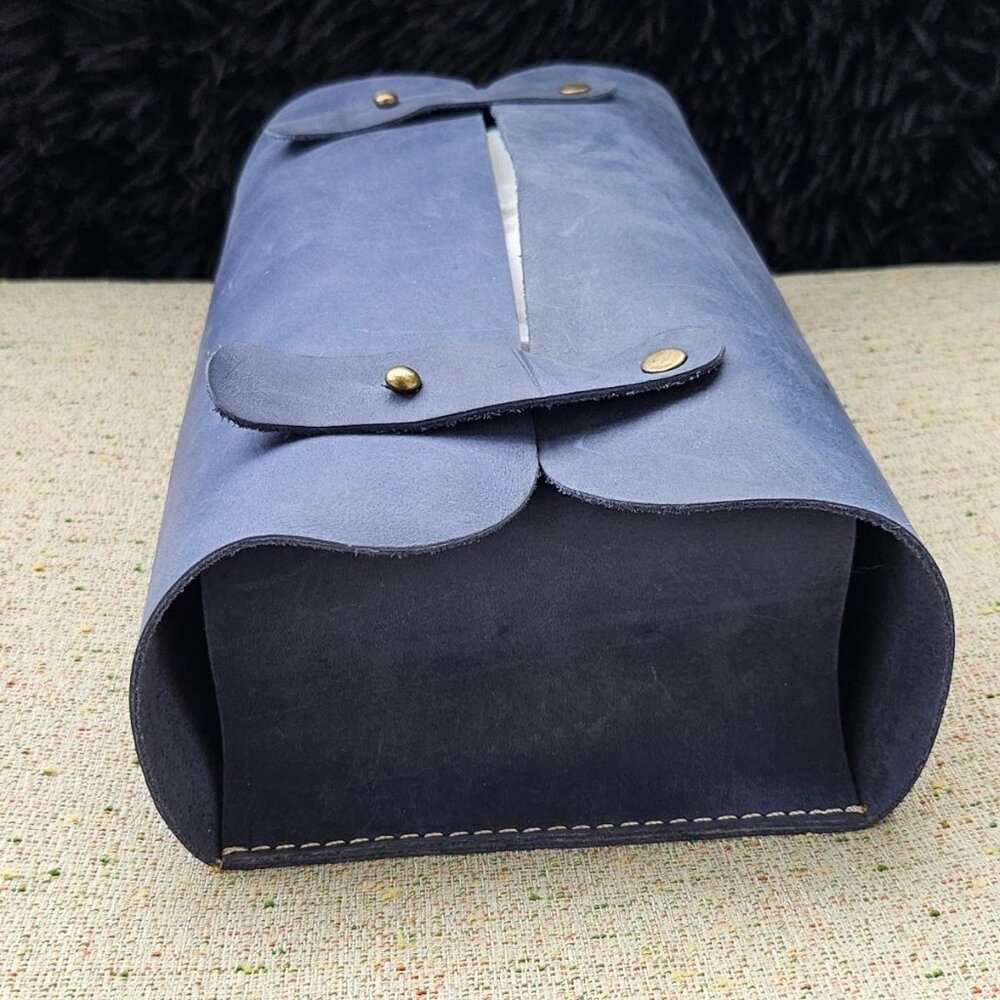 Genuine Leather Tissue Box Handmade Blue Leather Box for Tissue New - Picture 10 of 14
